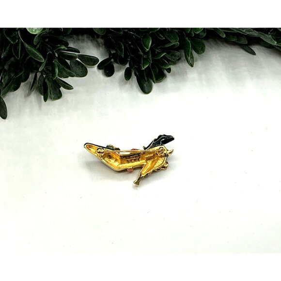 Vintage Enamel High Heel Shoe Brooch Pin Green Gold Tone - Picture 6 of 6